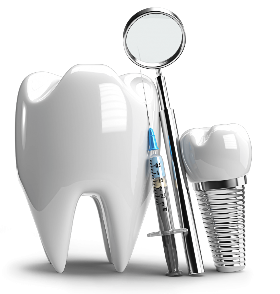 white teeth and denture tools