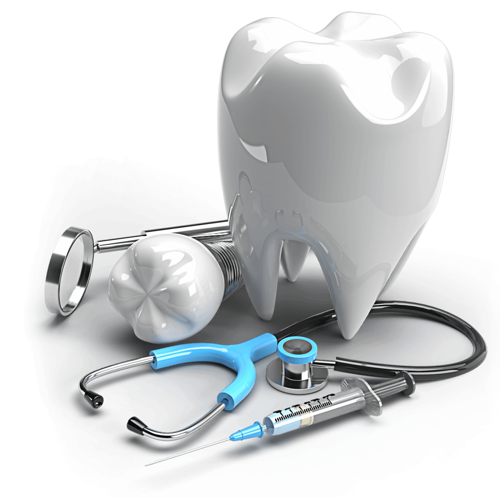 white teeth and denture tools